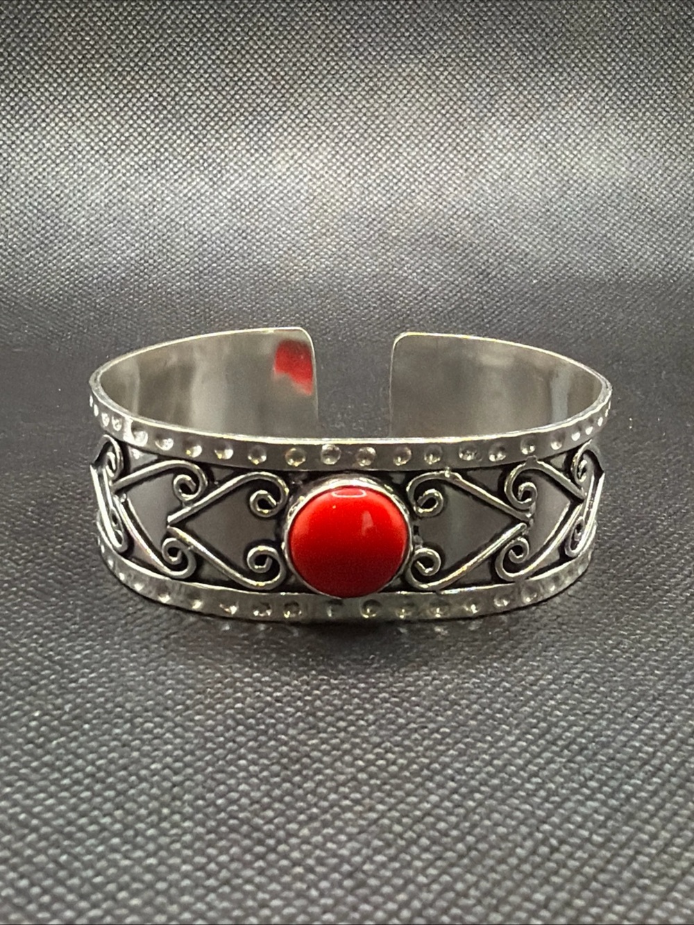 Sea Red Coral Sterling Silver Bangle Bracelet